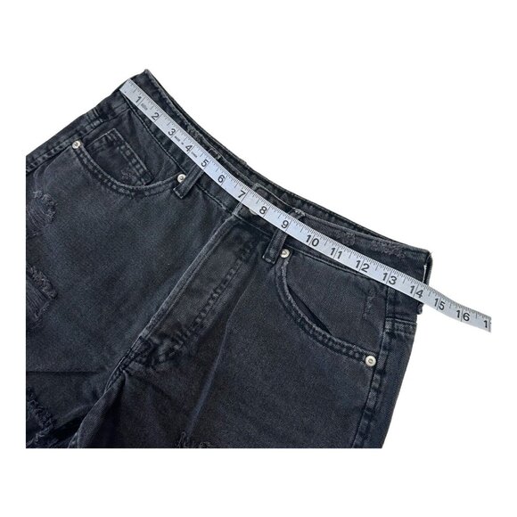 H&M Shorts Women 6 Cut Off High Rise Denim Charcoal Wash -Distressed- Button Fly - Picture 7 of 11